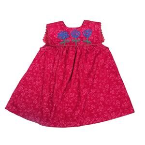Vtg Samara Red Corduroy Dress with Blue Flowers Toddler Girls Size 3T 80s 90s